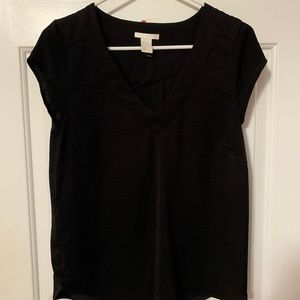 Black satin short sleeved top